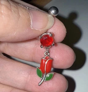 Rote Tulpe Dangle CZ Edelstein Bauchring Piercing Bauchnabelpiercing Marine - Bild 1 von 2