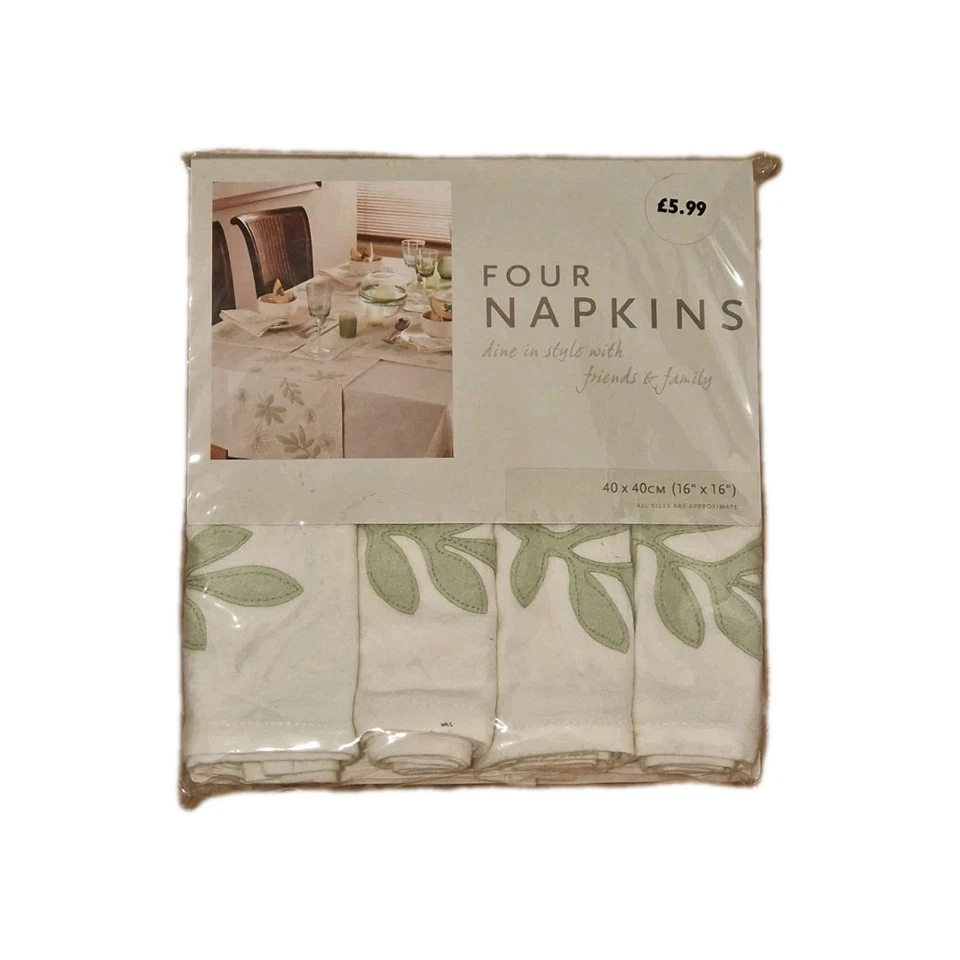 Dunelm Napkins x 4 Scattered Leaves Green, 40cm x 40cm (16" x 16") NEW RRP £6.99 - Image 1 of 1