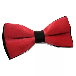 DQT Satin Plain Solid Red & Black Formal Classic Mens Pre-Tied Bow Tie - Picture 1 of 2
