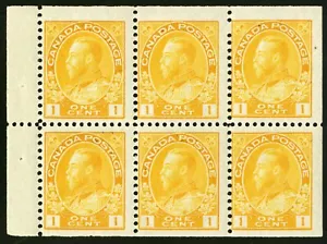 Canada 1911-25 Unitrade # 105b Mint Lightly Hinged F/VF Bkt Pane - Picture 1 of 2