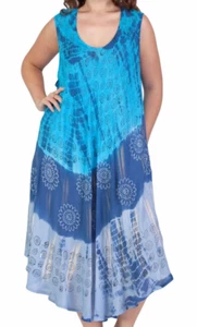 India Boutique Umbrella Maxi Dress One Size Plus Size Blue Hippie Tie-Dye NWT - Picture 1 of 2