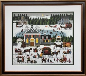 Charles Wysocki "Churchyard Christmas" Hand Signed & # Framed Art NEW - Picture 1 of 5