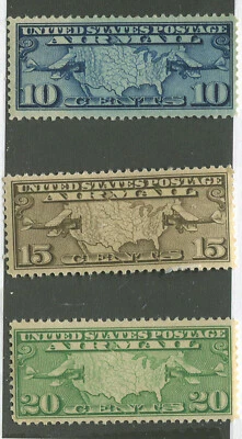 U S STAMPS AIRMAIL STAMPS C7, C8, & C9   MAP & MAIL PLANES   1926-1927  (S986) - Image 1 of 3