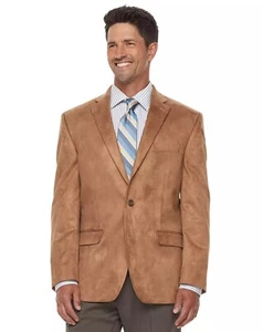 CHAPS Classic-Fit Faux-Suede Stretch Sport Coat - Men Beige 46L $160 - Picture 1 of 14
