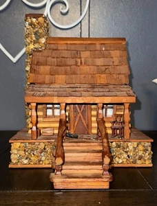 VTG Log Cabin Cottage Jewelry Hinged Box Compartment, 11” Tall, 9.5” L ,10”W - Picture 1 of 9