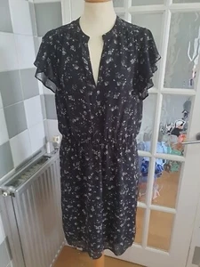 Womens Black Floral H&M short sleeve summer dress size 14 UK - Picture 1 of 8