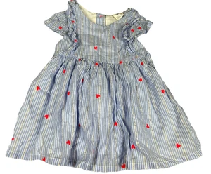 NWOT Osh Kosh B'Gosh Dress w/Underwear Girls Size 12M White w/Blue Stripes Heart - Picture 1 of 11
