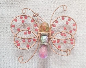 Butterfly Wire and Beads Refrigerator Magnet Novelty Copper Color Free Shipping - Picture 1 of 3