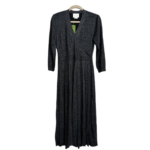 Abito Kate Spade taglia M neutro metallizzato festa festa nuovo nero lucido midi $328 NUOVO