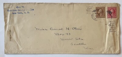 EARLY NY HAMILTON ORANGE STATION COVER STAMP #377 FLAT WMK, #406 TYPE I - Image 1 of 3