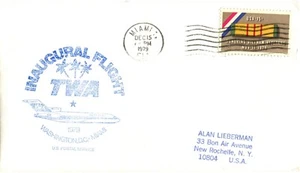 Trans World Airways (TWA) Primo volo Miami Florida - New York - ERRORE CACHET - Foto 1 di 2