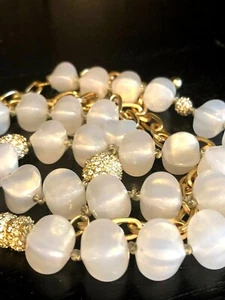 NWT CHICO’S Pale Blue Grey Beaded Pave Crystal Gold 38" LONG STATEMENT NECKLACE - Picture 1 of 6
