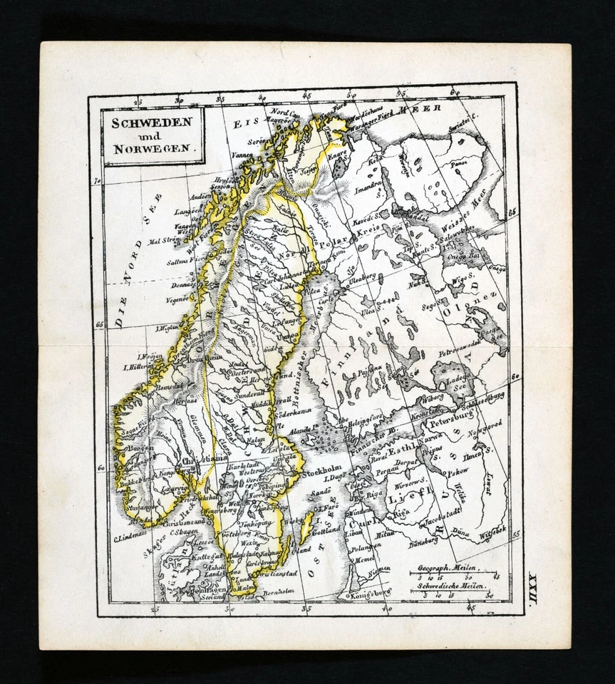 1852 Eduard Beer Miniature Map Sweden Norway Finland Stockholm Christiania EU - Image 1 of 1