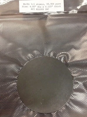Manganese Bismuth sputter target: Mn/Bi 1:1 atomic, 99.95% pure, 4" x 0.125" - Image 1 of 4