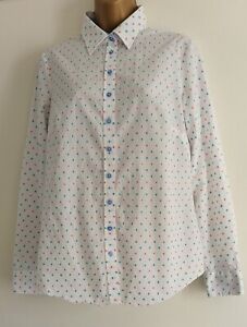 HAWES & CURTIS WHITE BLUE PINK GREEN SPOTTED POLKA DOT BLOUSE SHIRT SIZE 12