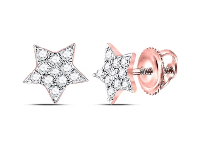 Pendientes estrella de diamantes de oro rosa de 10 quilates con racimo de diamantes tachuelas atornilladas .15 quilates Foto 1 de 2