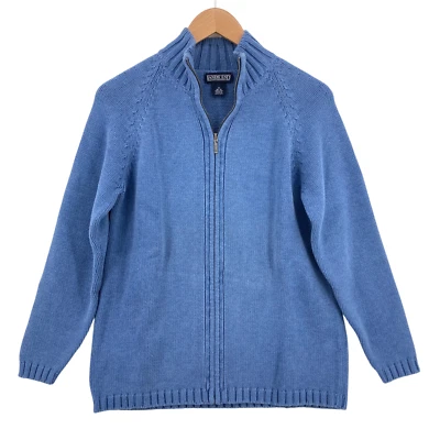 Sudadera vintage Lands End para mujer azul tejida manga larga cremallera completa mediana Foto 1 de 4
