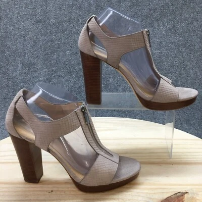 Michael Kors Tacones Altos Mujer 10 M Berkley T Correa Plataforma Cuero Gris Cremallera Foto 1 de 4