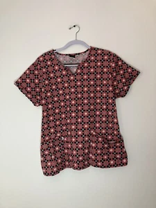 Cherokee Studio rot schwarz Blumen V-Ausschnitt hinten Krawatte Peeling Top medizinische Uniform groß - Bild 1 von 7