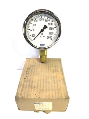 Wika 9314245 Pressure Gauge 213.40 4" Face 2000 PSI 1/2" NPT Brass Bottom Entry - Image 1 of 4