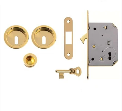 FORME - VI.TEL KIT PER PORTA SCORREVOLE TONDO CON CHIAVE E SERRATURA DA 50 MM ORO LUCIDO KT05