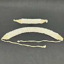 Crocheted White Glass Bead Bracelet And Necklace