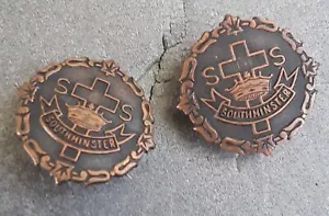 Vintage Pair SS Southminster Sunday School Trophycraft Brass 5/8 Inch Pins - Bild 1 von 2
