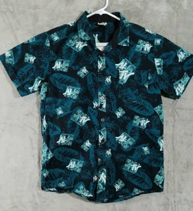 Camisa hawaiana MTV para hombre mediana M estampada con logotipo negra azul aloha - Imagen 1 de 9