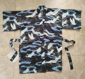 Vintage asiatischer Kranich Wolken Design Kimono Morgenmantel Bindegürtel Polyester Erwachsene Einheitsgröße - Bild 1 von 9