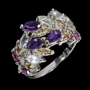 925 Sterling Silver Ring Marquise Amethyst Aquamarine Sapphire Gemstone Jewelry - Picture 1 of 13