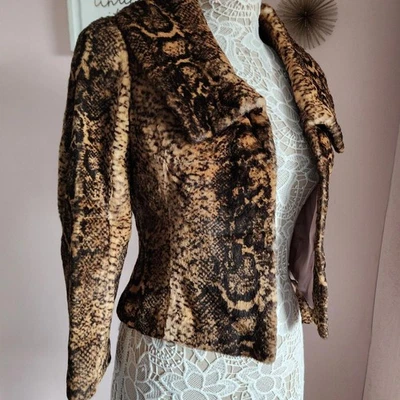 Usado en Excelente Condición Impecable CARLISLE Piel de Conejo Estampado de Serpiente Marrón Negro Tostado Corto 4 Foto 1 de 4