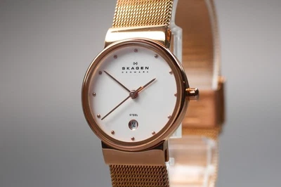 Near MINT Skagen J355SRR White Rose Gold JDM Quartz 26mm Ladies Watch From JAPAN - Image 1 of 4