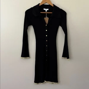 Neu Rihoas Strick-Minikleid schwarz V-Ausschnitt Kontrastbesatz Größe S - Bild 1 von 12