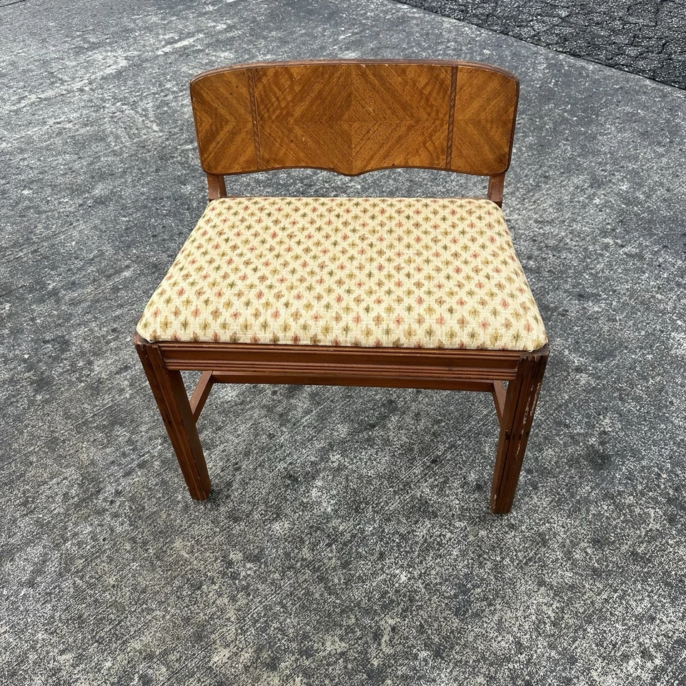 Banco tocador de madera vintage Art Deco cascada asiento tocador maquillaje abuela Foto 1 de 4