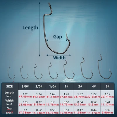 50Pcs EWG Worm Hooks V-Bend Offset Hooks with Extra Wide Gap Texas Rig Hooks - Image 1 of 4