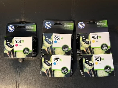 Paquete de 5 tintas de color originales HP 951XL C/M/Y OfficeJet Pro 8100/8600 selladas caducan 2016 Foto 1 de 4