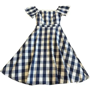 Vestido Adelyn Rae Hombro Descubierto Guinga Cuadros Recorte Espalda Línea A Talla Mediana Nuevo con Etiquetas - Imagen 1 de 12