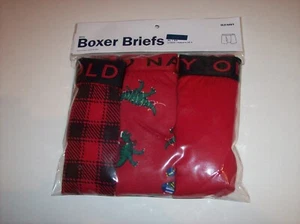 Old Navy Boys Underwear 3pk Boxer Brief Christmas Dinosaur Solid Plaid L XL New - Picture 1 of 3