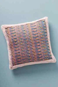 Anthropologie Pillow ADDISON Pink Faux Fur Stripe TEXTURED Wool Blend 20" NWT - Picture 1 of 2