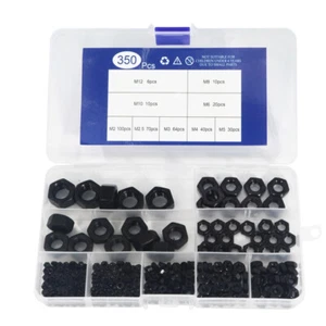 350pcs Metric Black Hex Nuts Assortment Kit 9 Sizes Carbon Steel for Screw Bolt - Picture 1 of 11