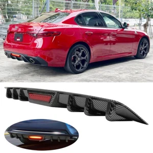 Carbon Fin Rear Diffuser Bumper Spoiler Lip w/LED Light For Alfa Romeo Giulia - Picture 1 of 12