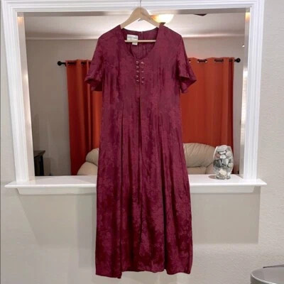 Vestido Vintage 90’s Betsy’s Things Elegante Floral Borgoña Mujer’s Talla 14 Foto 1 de 4