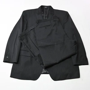 Jones New York 46R 40x29 Black Stripe Wool Peak Lapel Coat Jacket Pants Suit - Picture 1 of 12