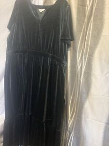 TERRA & SKY Women Plus Black Midi Velvet Dress W/ Elastic Waist New Many sizes