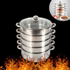 26/28/30cm Vaporiera in acciaio inox Casseruola Pentola a vapore Steamer 5 layer