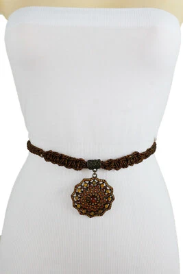 Mujeres Envolvente Cintura Marrón Cuentas Corbata Cinturón Estilo Étnico Dije Talla S M L Foto 1 de 4