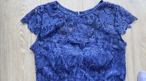 PATRA DESIGNER UK 10/12 Blue Wedding Guest Dress Lace Overlay Bodycon Pencil £95 - Picture 1 of 14