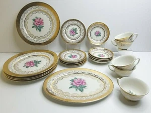 22 Pc USA Princess Rose Plates Bowls Cups Saucers Platter Gold Accent Floral Lot - Picture 1 of 12