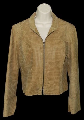 Chaqueta de moto Hugo Buscati para mujer de cuero con estampado de cocodrilo cremallera completa talla grande Foto 1 de 4