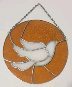 Acchiappasole rotondo vetro colorato uccellino bianco 9,25" - Foto 1 di 8